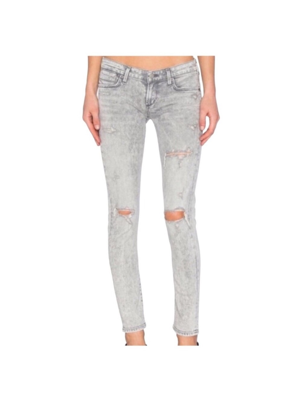 A Gold E “Chloe” Light Gray Distressed Skinny Jeans - Women
